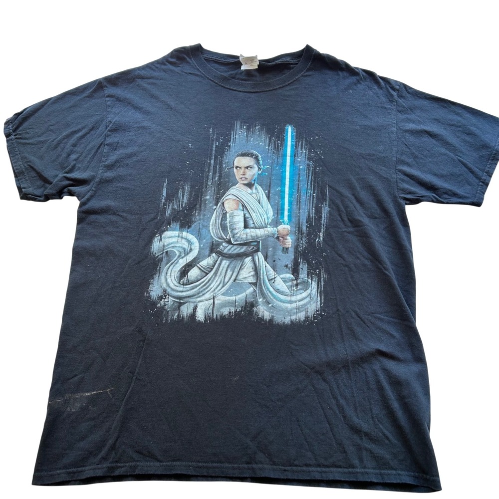 Star Wars‎ Rey Jedi Graphic T-Shirt Black Fruit of the Loom HD Cotton Mens Large